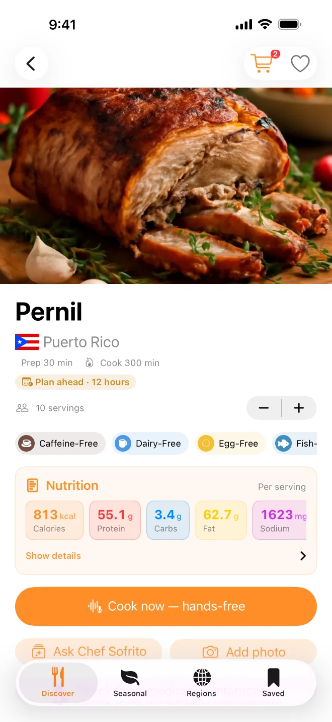 The pernil recipe, flagged to plan ahead because the pork marinates overnight.