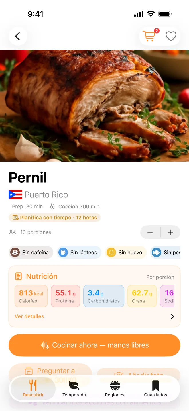 La receta de pernil, marcada para planificar con tiempo porque el cerdo se marina toda la noche.