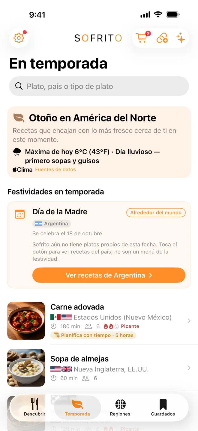 La misma pestaña en un día frío y lluvioso: primero sopas y guisos.